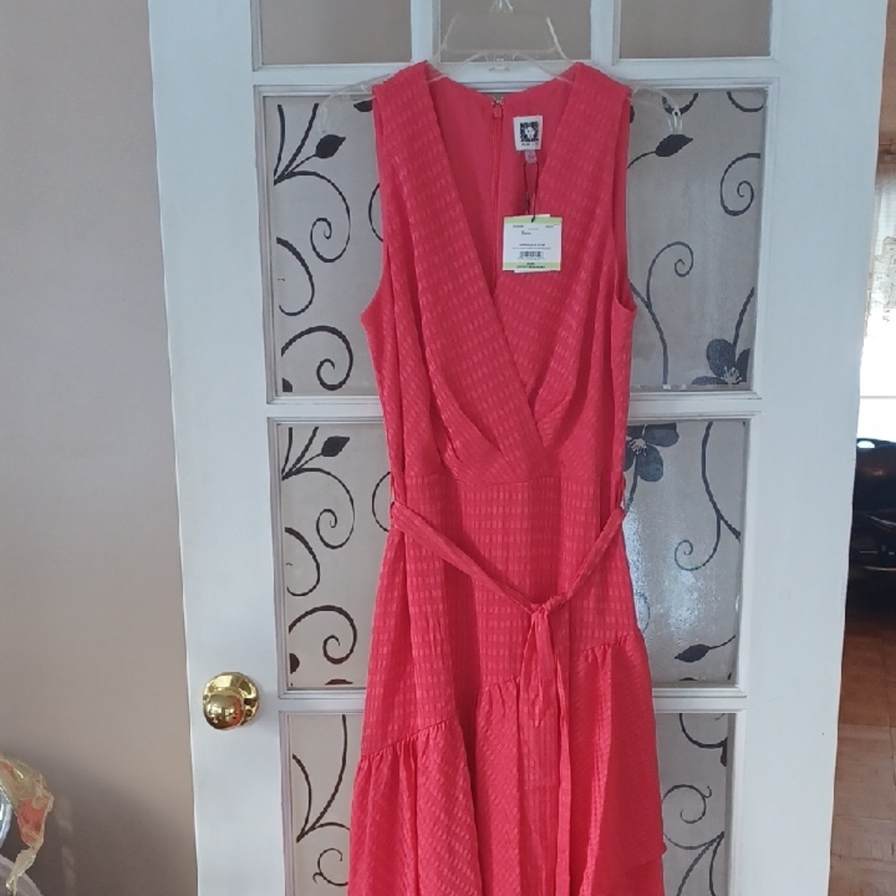 Anne Klein Vibrant Hibiscus Red High Low  Dress Size 4